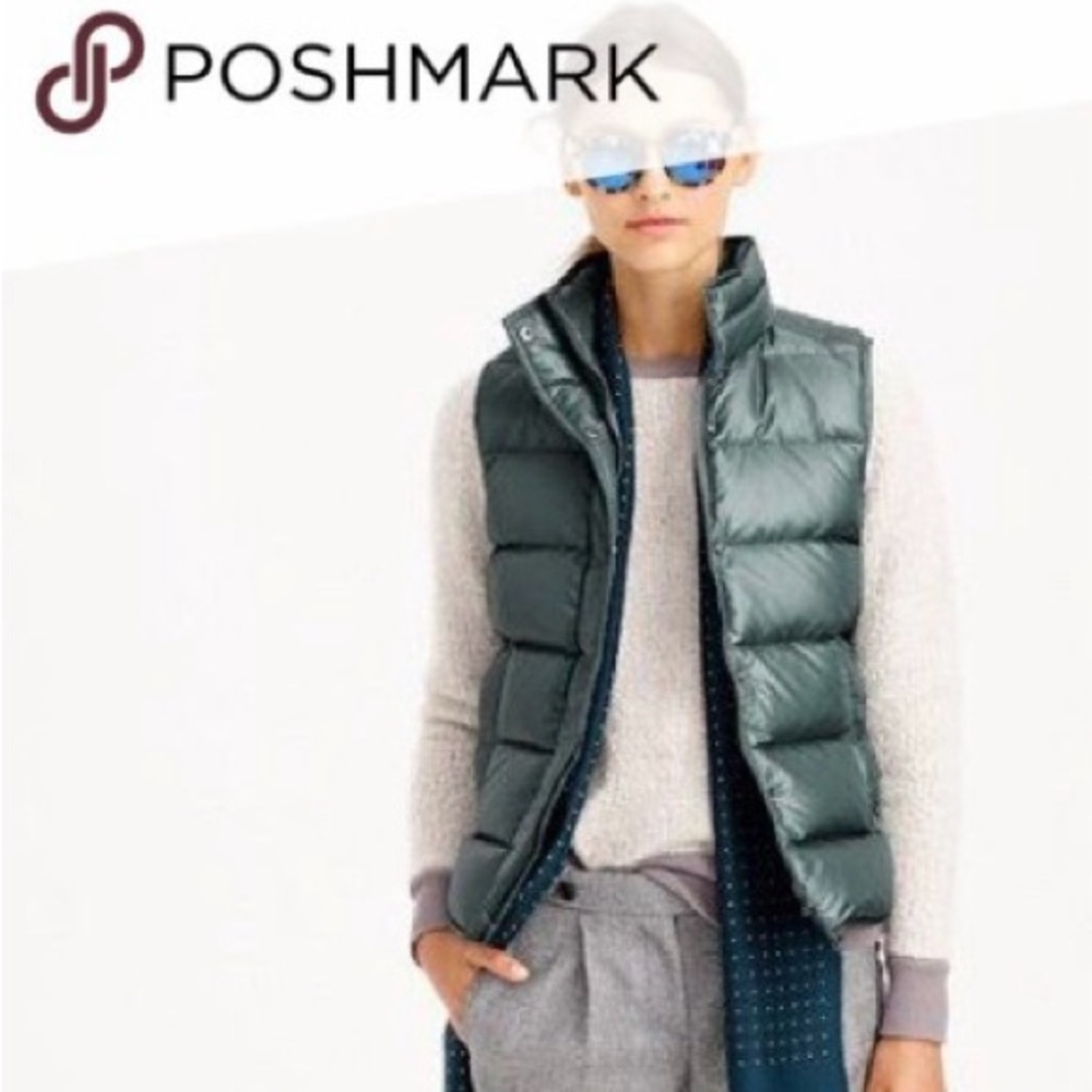 J. Crew Green Down Filled Puffer Vest, Size Medium/ Large